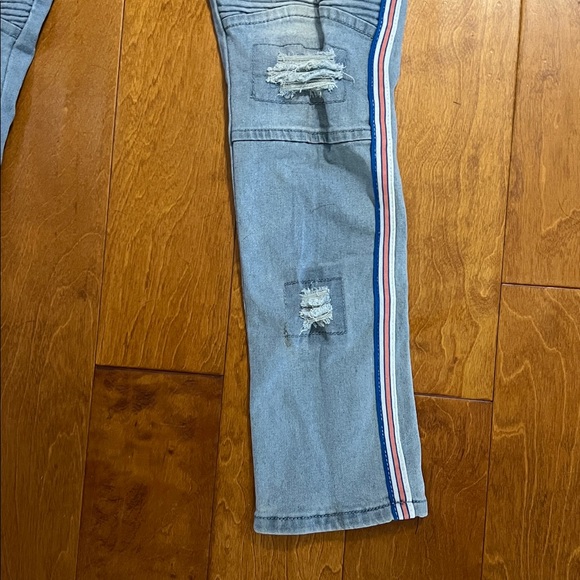 M. Society Moto Skinny Distressed Jeans Size 34 x 42 Men’s Trendy Light Wash - Picture 4 of 7